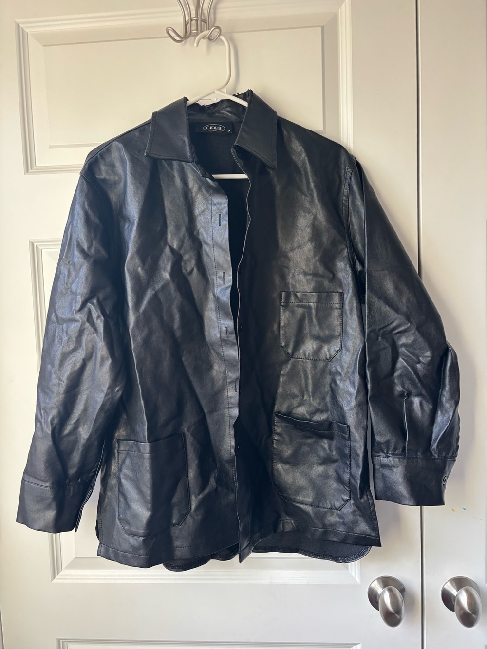 Cider Black Faux Leather Button-Front Jacket